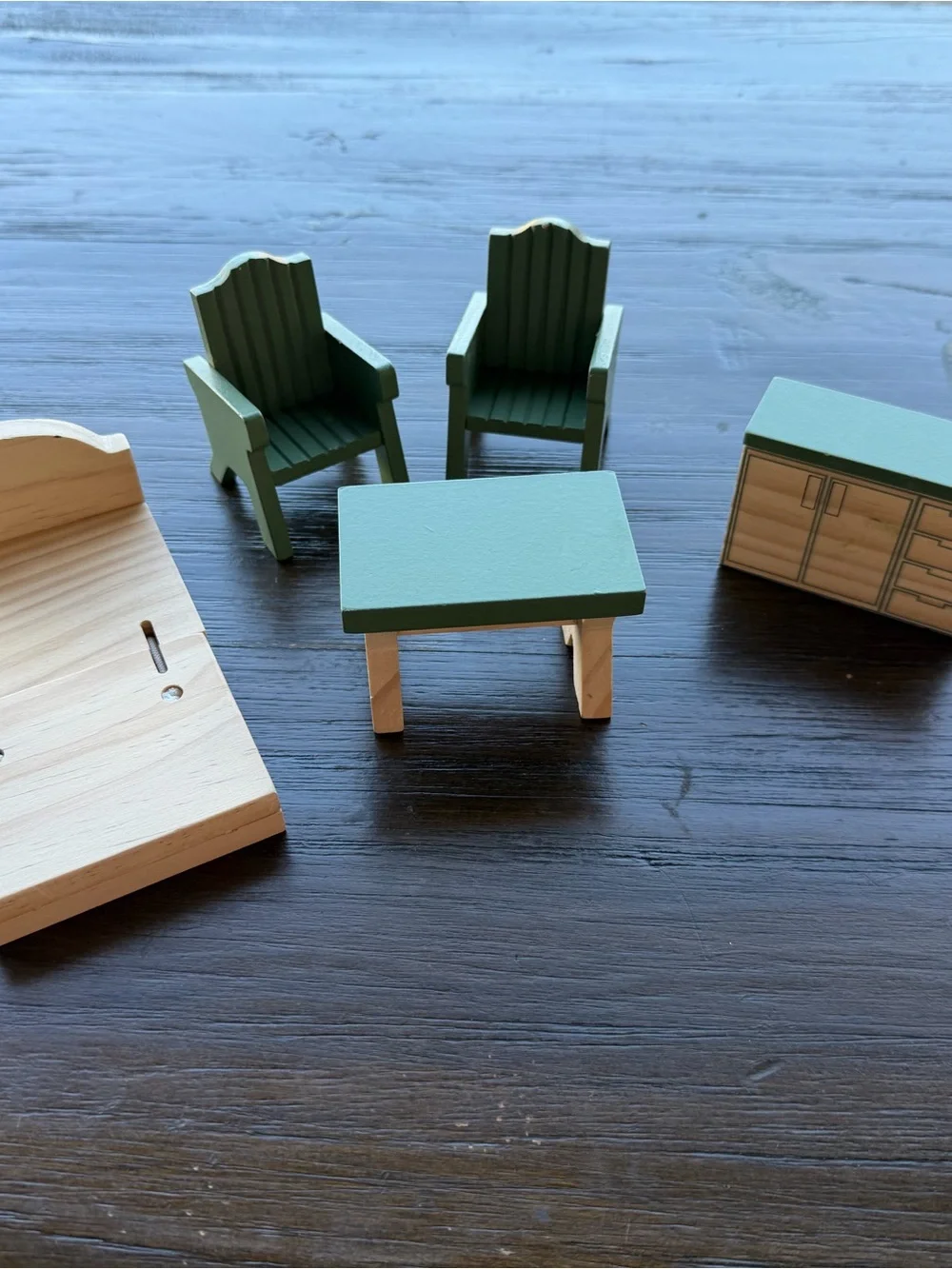 Wooden Kids Dollhouse Furniture Set in Green and Natural